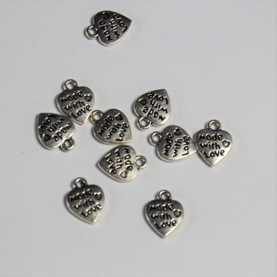 Charm ♥ 10x Herz im Set - made with love | nickel